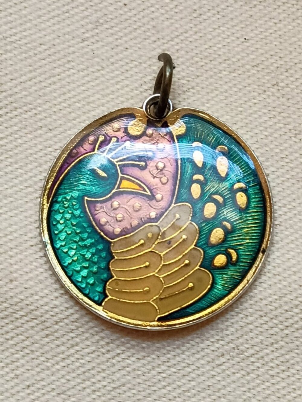 Vintage Peacock Pendant Charm Enamel